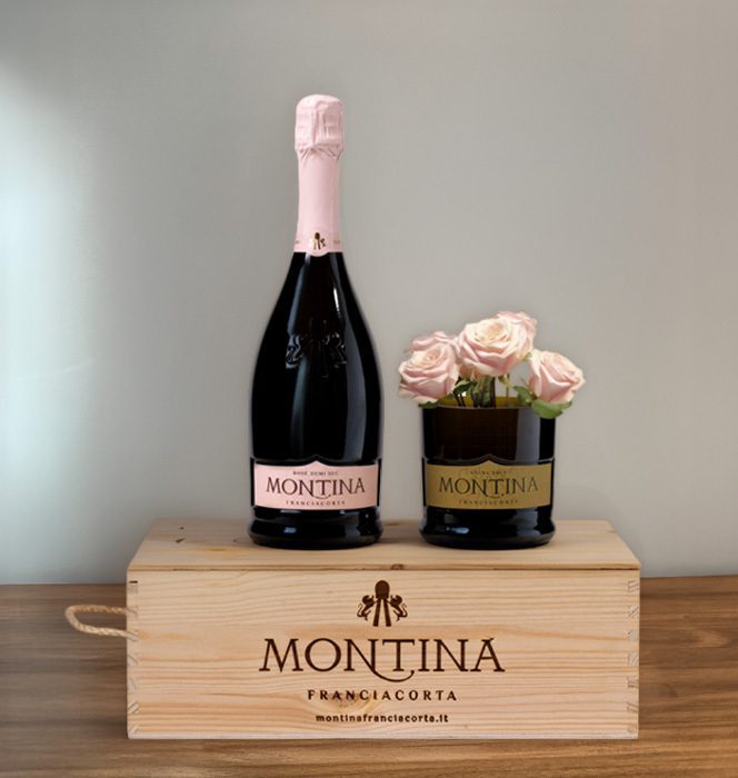 box kura legno franciacorta con fiori regalo